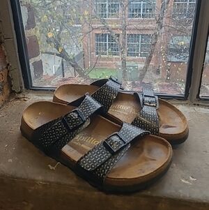 Birkenstock Papillio Sydney Sandals Womens Sz 7 Black Buckle Shoes Pailletten